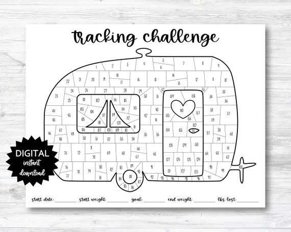 Camping themed tracking challenge coloring sheet habit tracker coloring planner page day challenge printable n