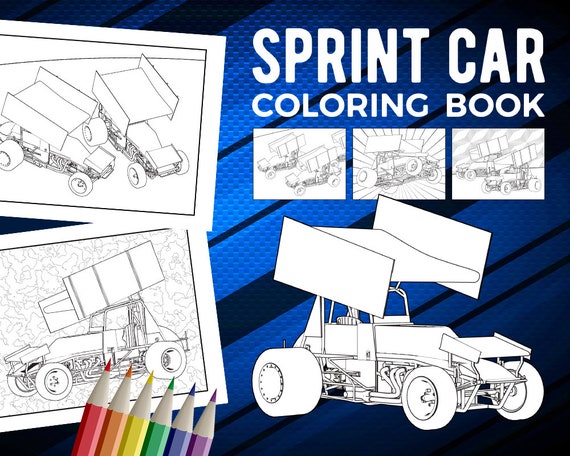 Sprint car coloring book printable pdf racing book for adults winged race car coloring pages dirt track racer instant digital download