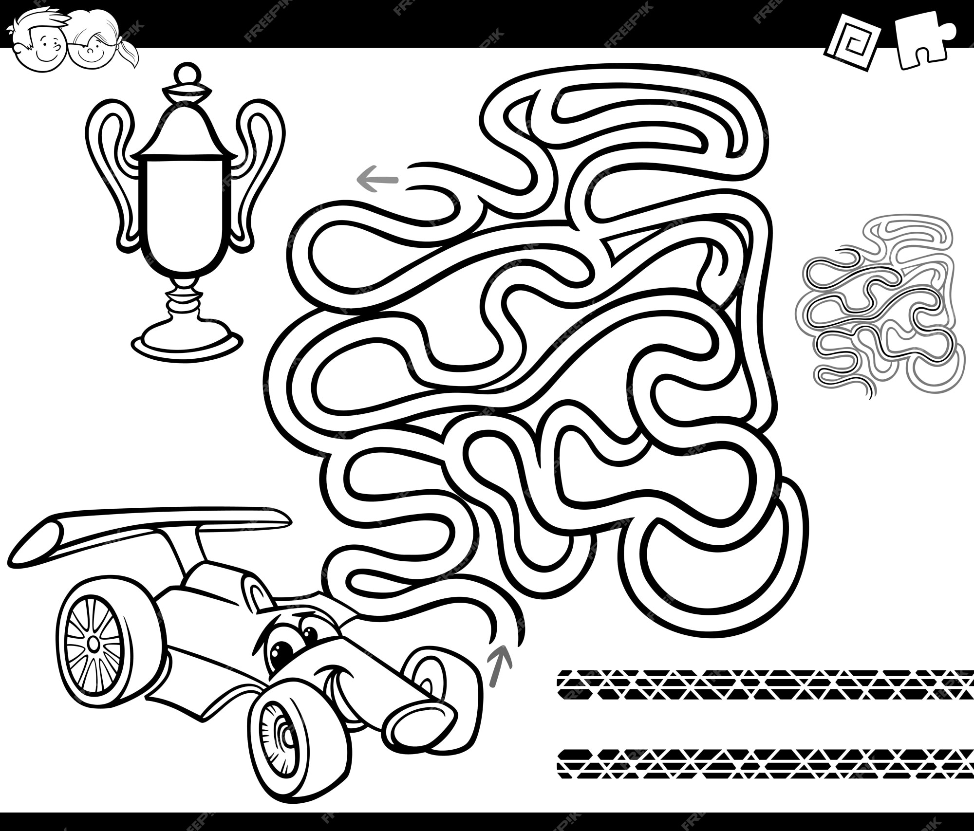 Premium vector maze with race car coloring page
