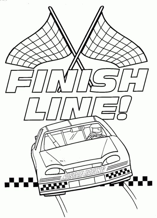 Nascar car reaches finish line coloring page