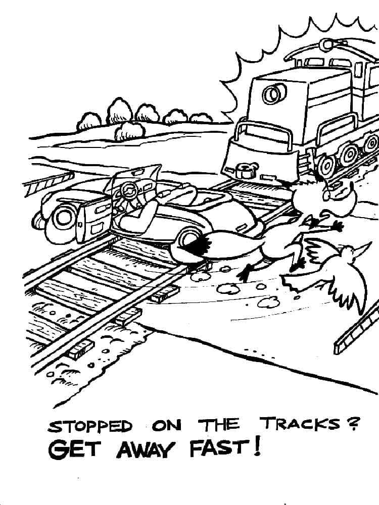 Printable train safety coloring page