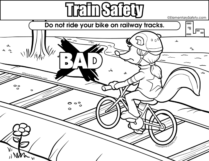 No biking railway tracks â coloring train safety