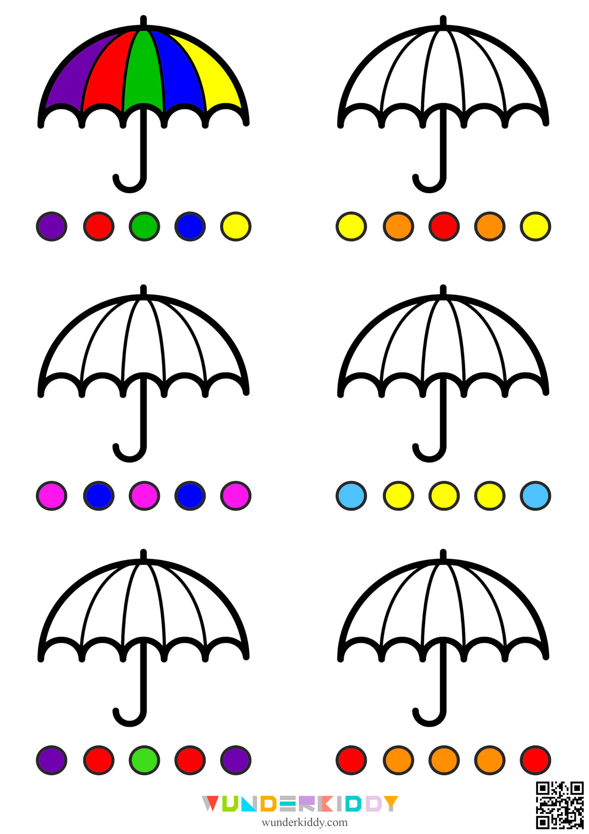 Printable coloring umbrella worksheet for toddlers