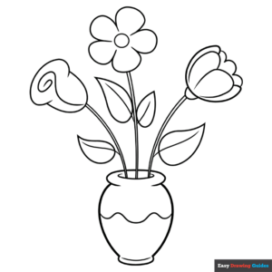 Simple flowers in a vase coloring page easy drawing guides