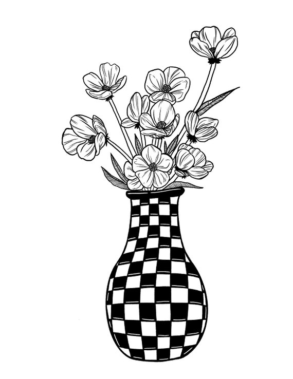 Vase of flowers digital coloring page for kids and adults instant download printable download now