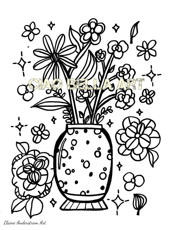 Flower vase coloring page design instant download download now