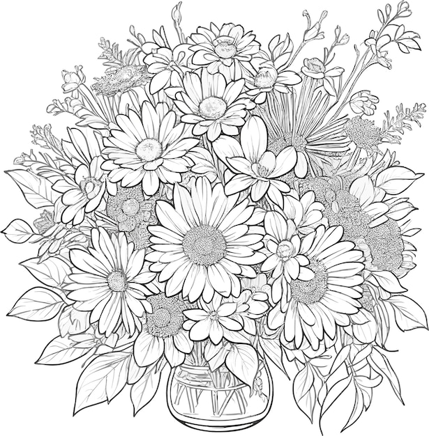 Premium vector flowers peonies in a vase coloring page vector