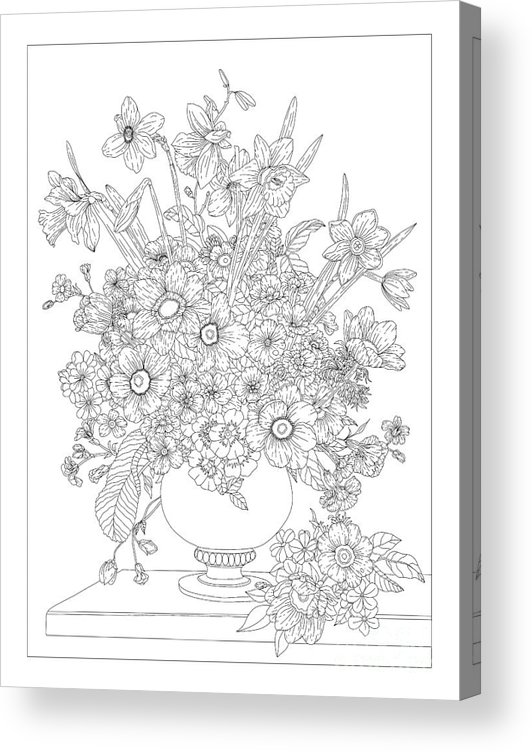 Floral fantasy flower vase coloring page acrylic print by lisa brando