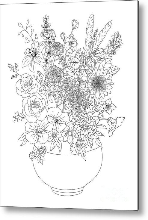 Flower vase coloring page metal print by lisa brando