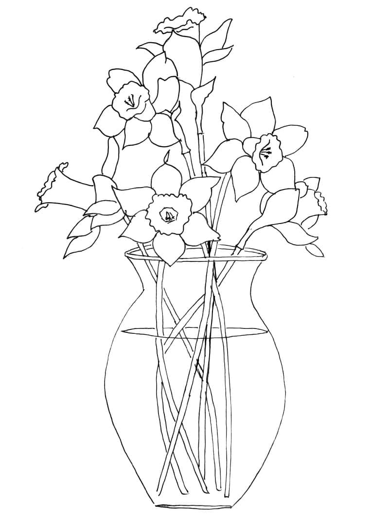 Daffodils in a vase coloring page