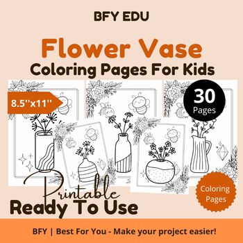 Flower vasecoloring pages for kids x pages by bfy edu tpt