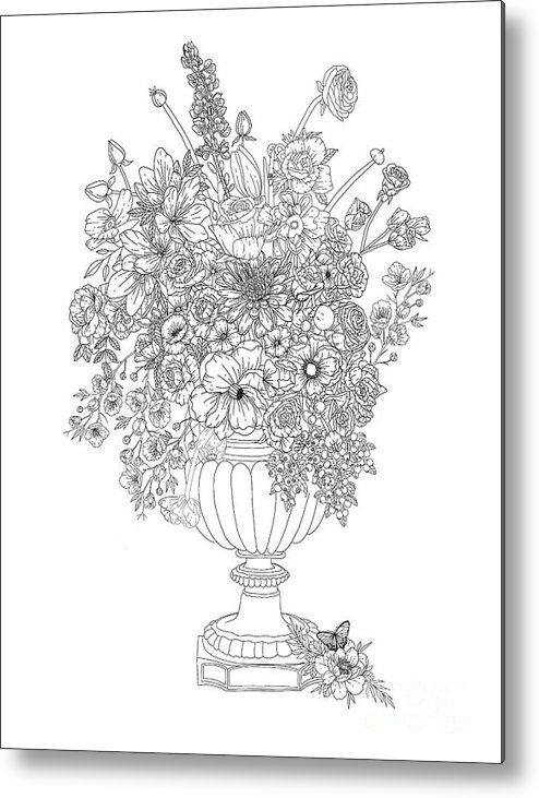 Floral fantasy flower vase coloring page metal print by lisa brando