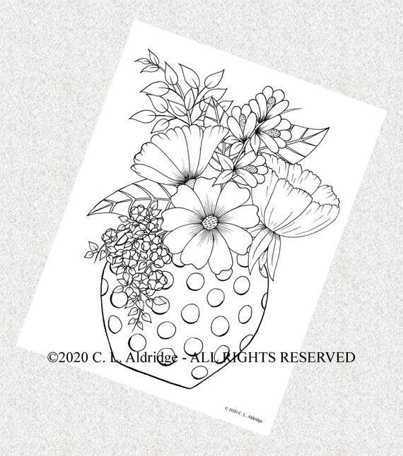New polka dot flower vase art coloring page hand drawn original unique floral art adult coloring printable instant download pdf
