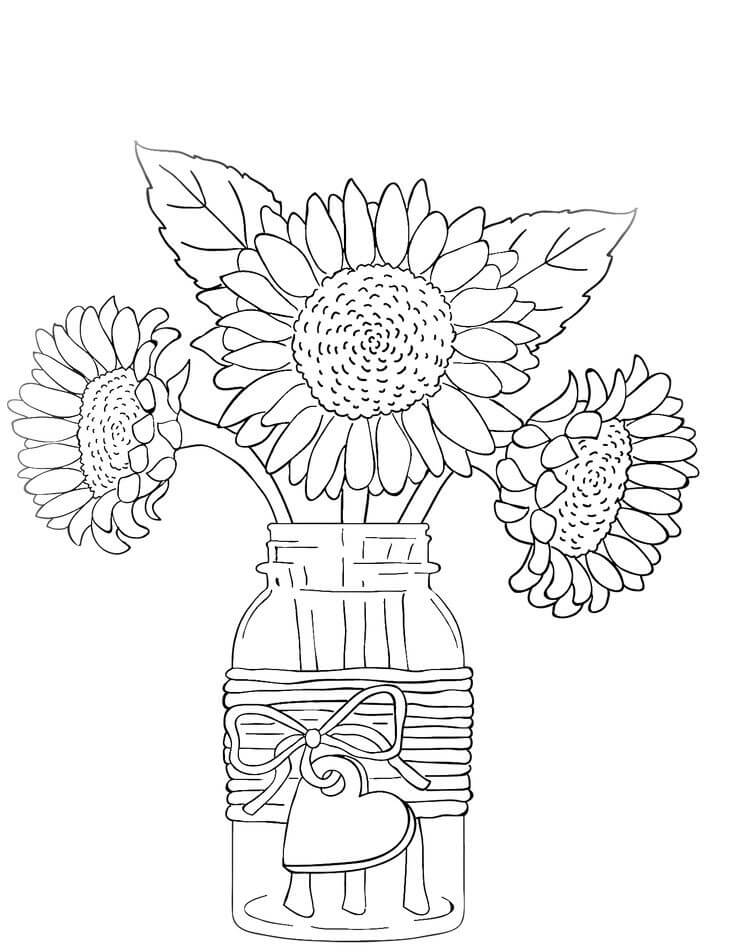 Vase sunflowers coloring page