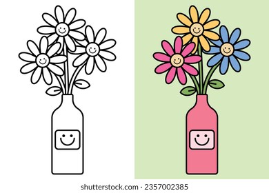 Flowers inside vase coloring page kids stock vector royalty free