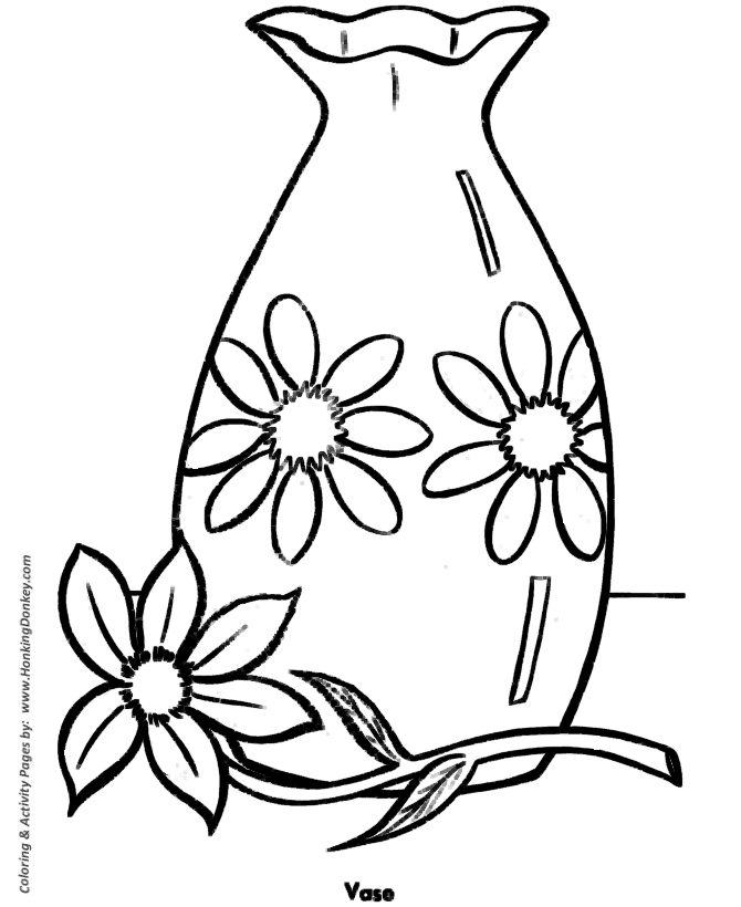 Easy coloring pages free printable flower vase easy coloring activity pages for prek and primary kids