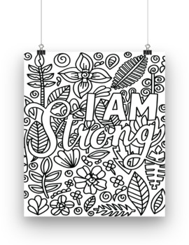 Inspirational quote coloring page printable i am strong motivational
