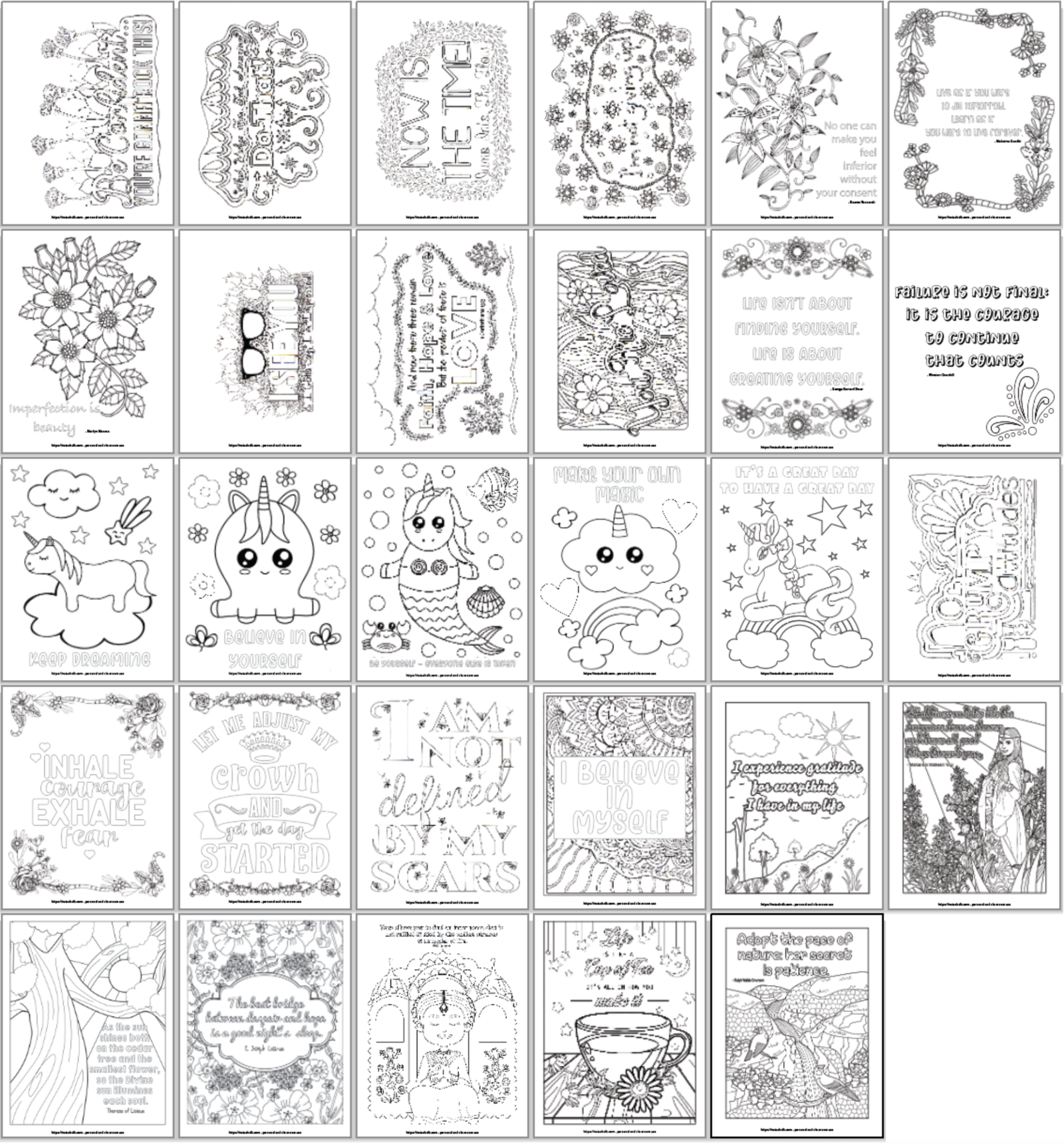 Inspirational quote coloring pages