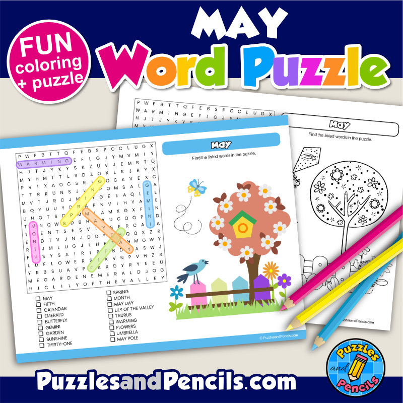 May word search puzzle activity page and coloring may wordsearch made by teachers