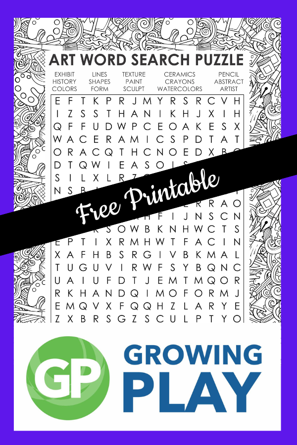 Art word search printable puzzle