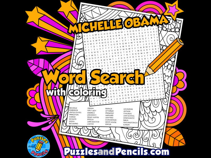 Michelle obama word search puzzle with colouring womens history month wordsearch teaching resources