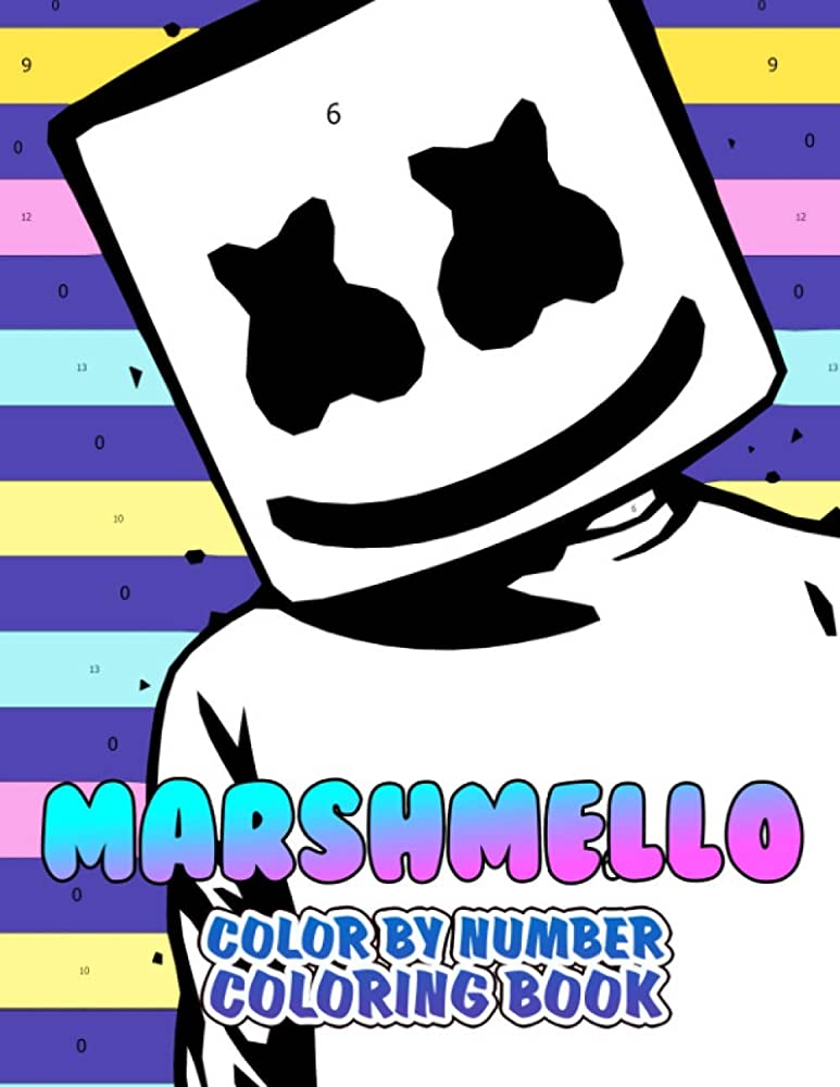 Marshmello color by number smiley helmet and progressive house prodigy one of best djs and electronic music producers inspired color number book for fans adults stress relief gift davis barbara