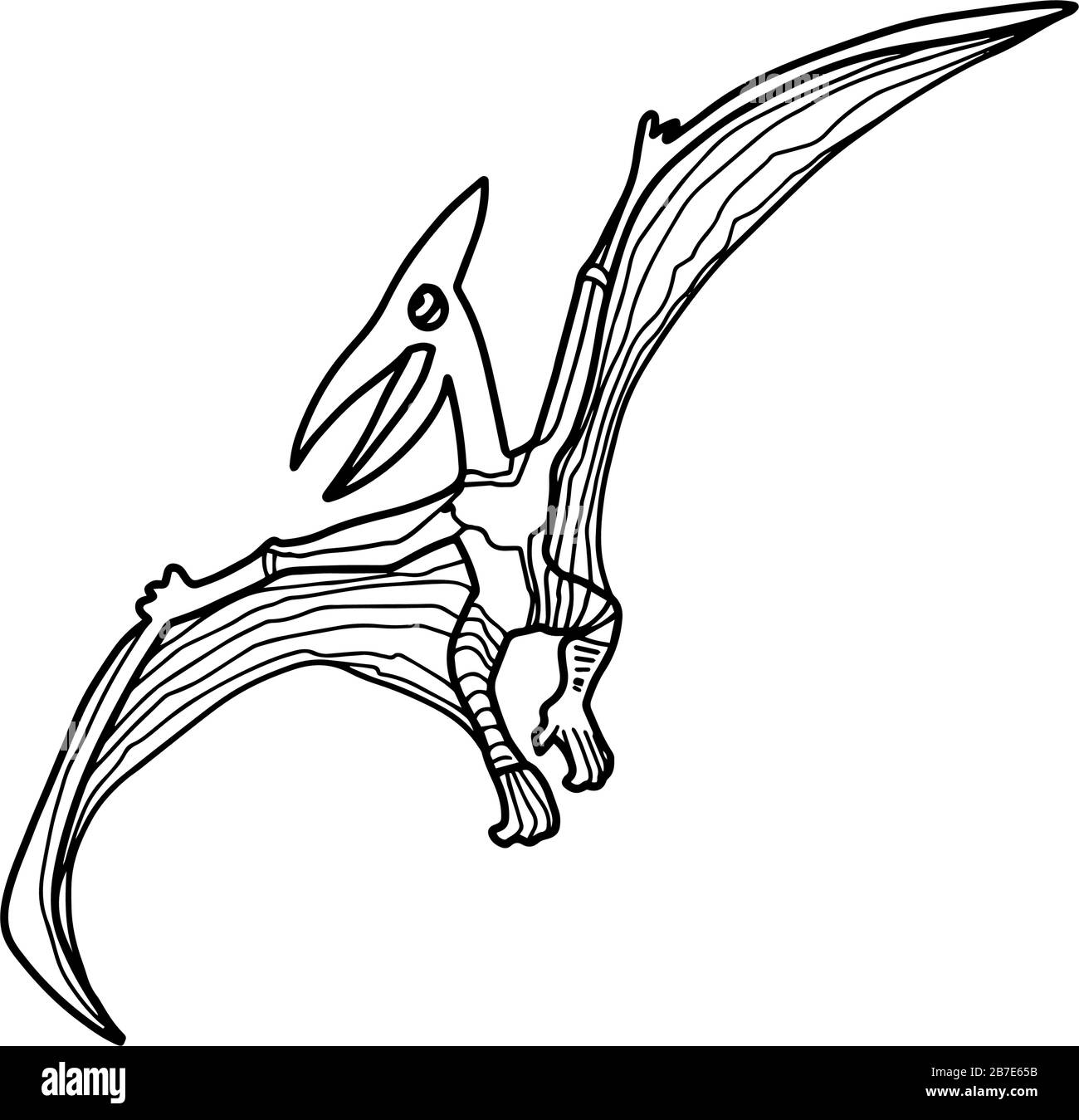 Dinosaur pterodactyl or pteranodon coloring book for children and adultshand drawn antistress coloring page vector outline t rex illustration stock vector image art