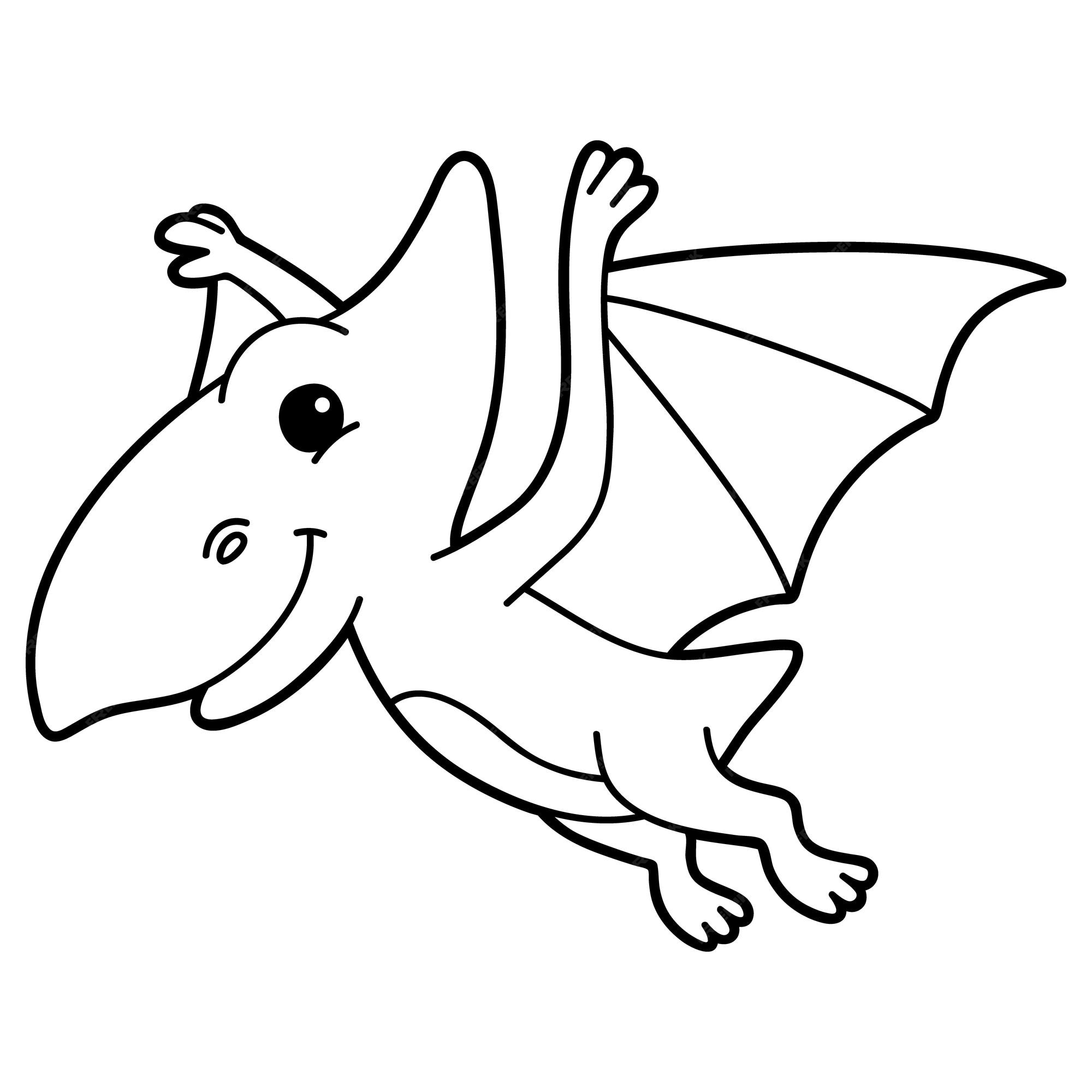 Premium vector illustration coloring page with cartoon dinosaur pteranodon