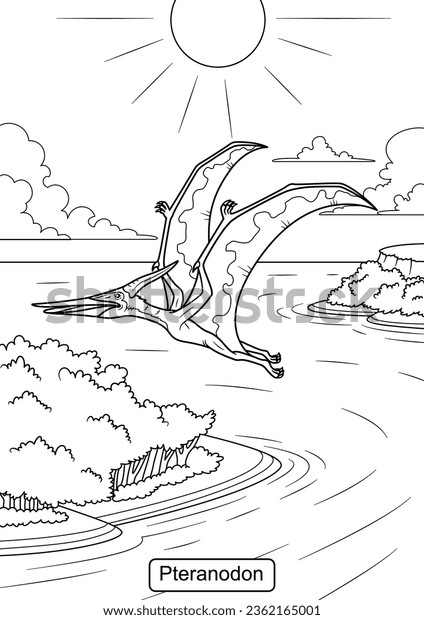Pteranodon dinosaur line art coloring page stock vector royalty free