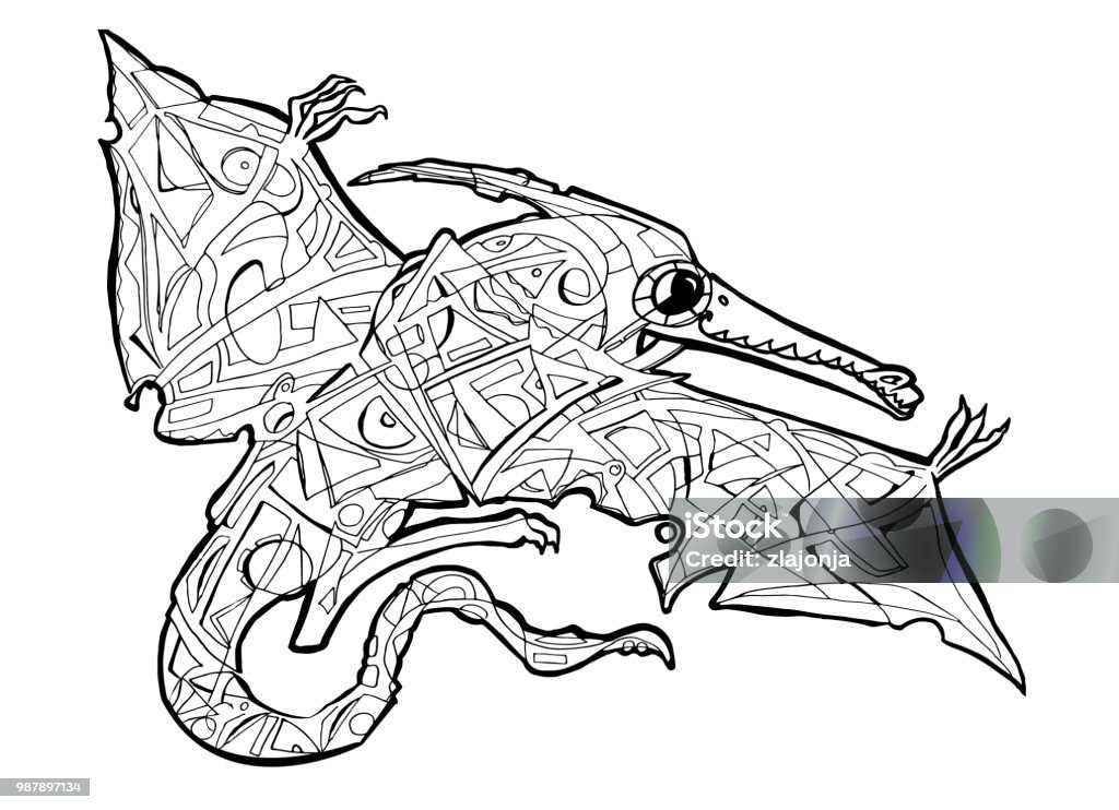 Pteranodon flying coloring page stock illustration