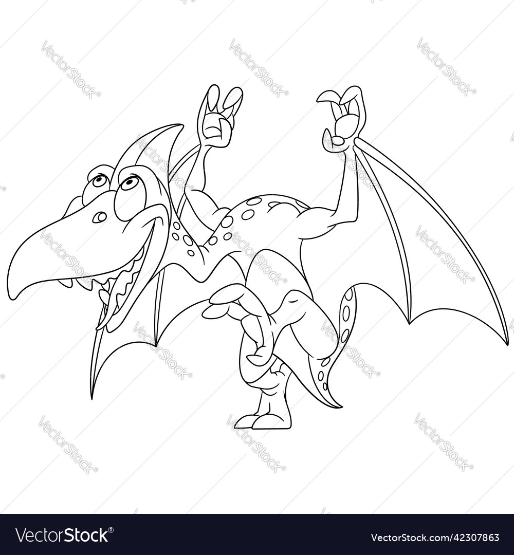 Cartoon pterodactyl coloring page royalty free vector image