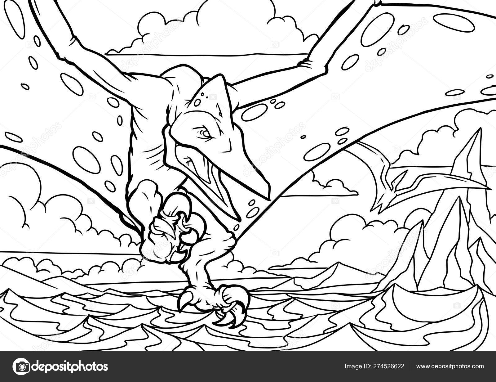 Outline dinosaur pterodactyl illustration suitable for any of graphic design project such as coloring book and education stock vector by blackrhino