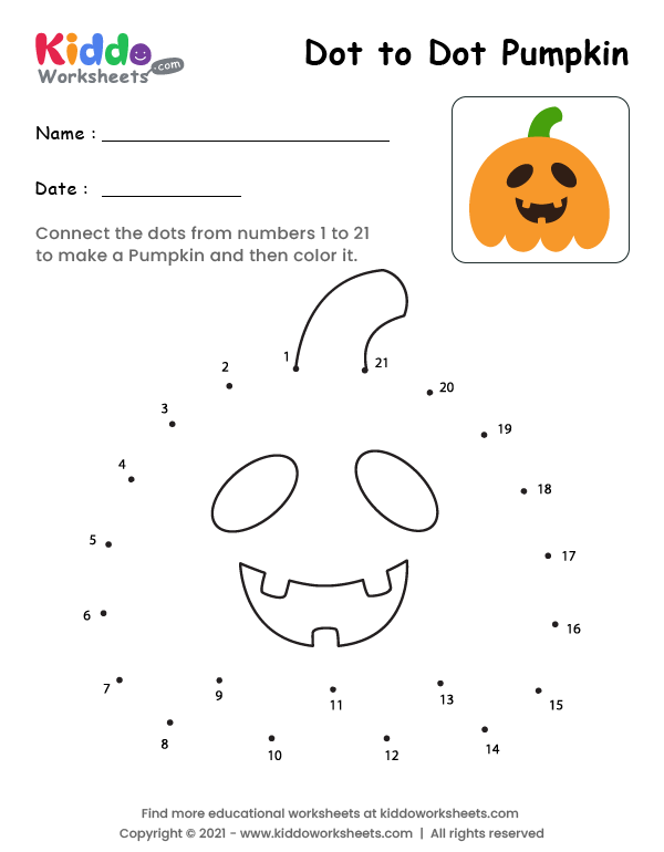 Free printable dot to dot pumpkin worksheet