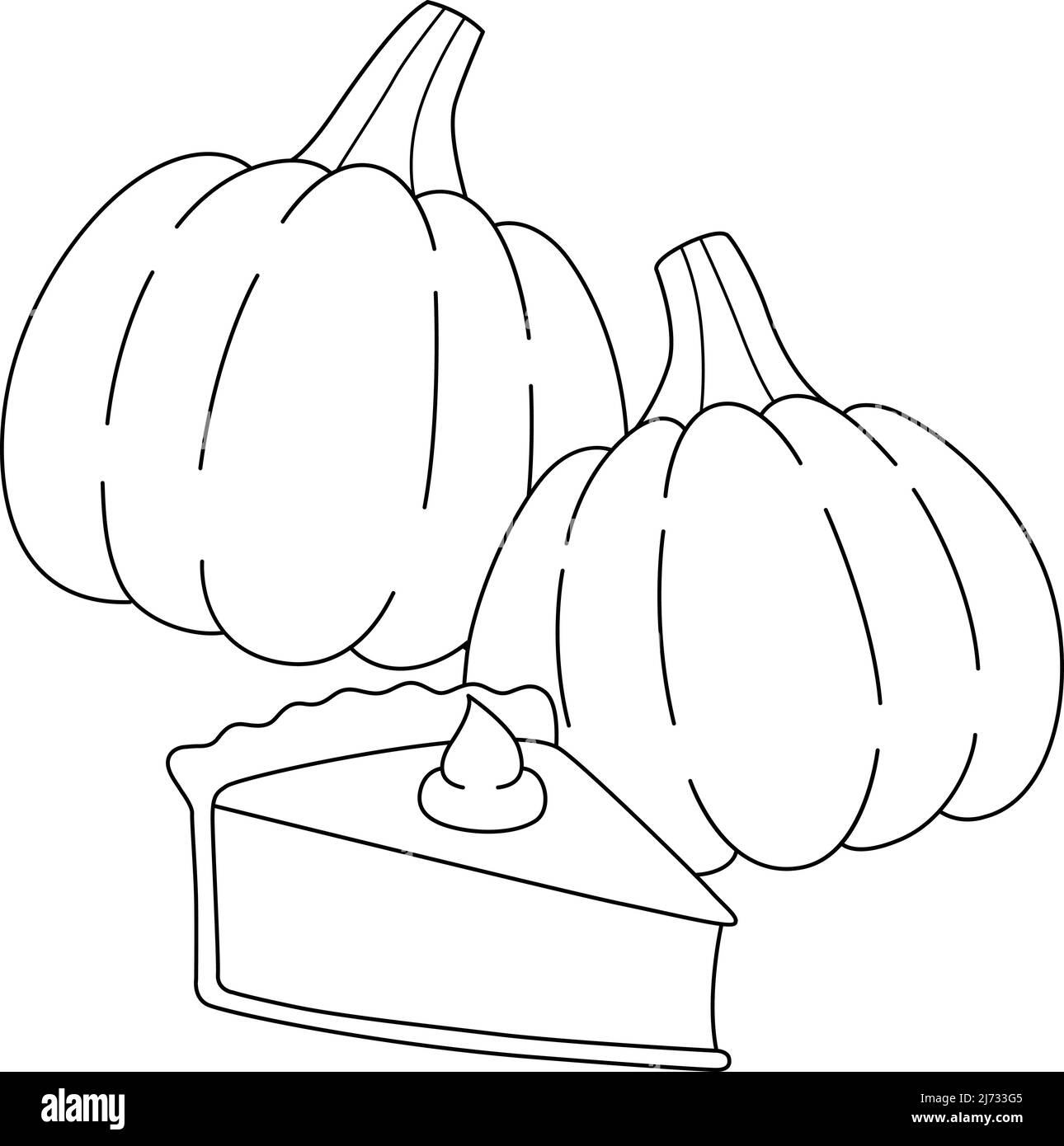 Thanksgiving pie and pumpkins coloring page stock vector image art