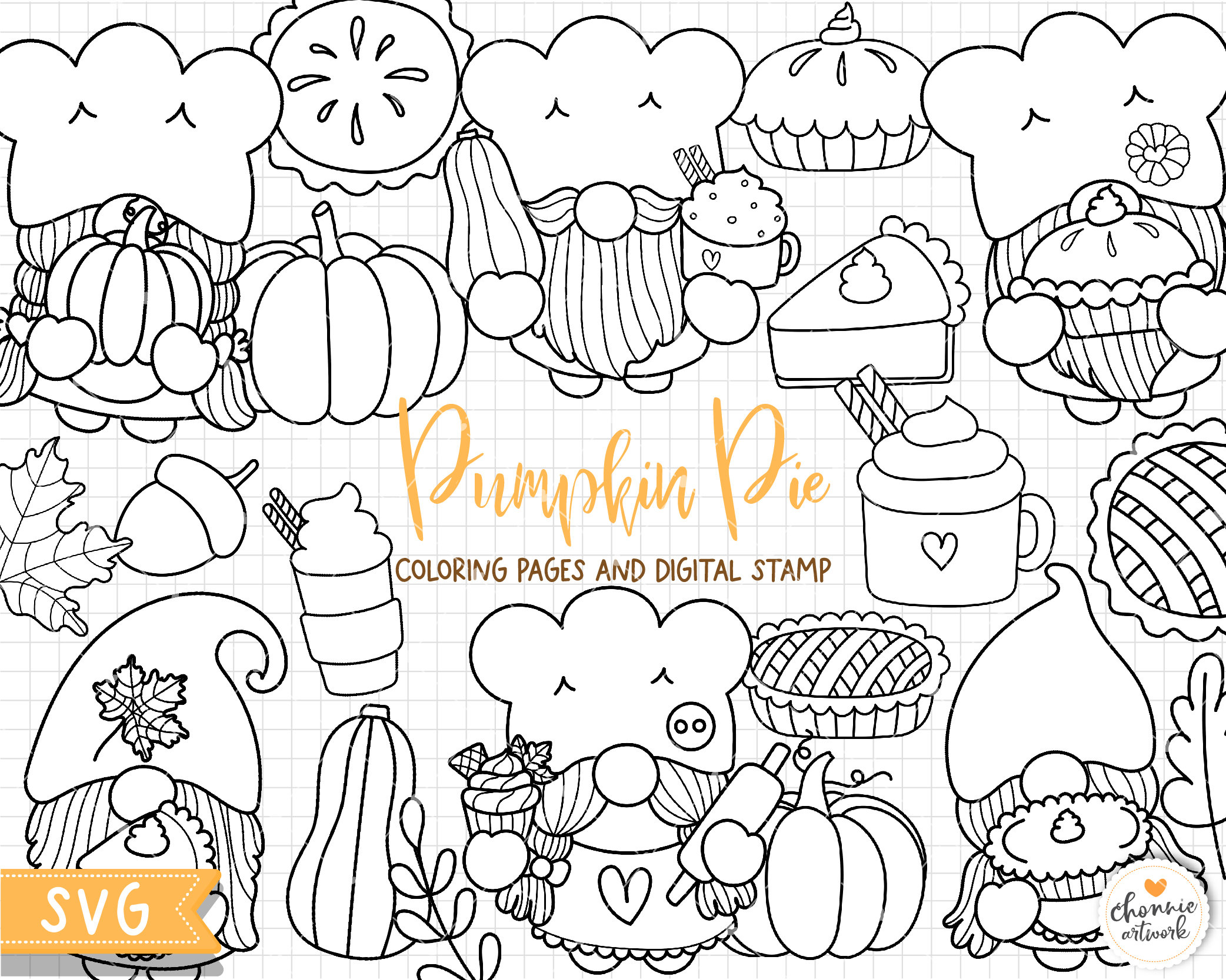 Gnome pumpkin pie coloring pages happy fall gnome digital stamps pumpkin gnome svg pumpkin gnome clipart