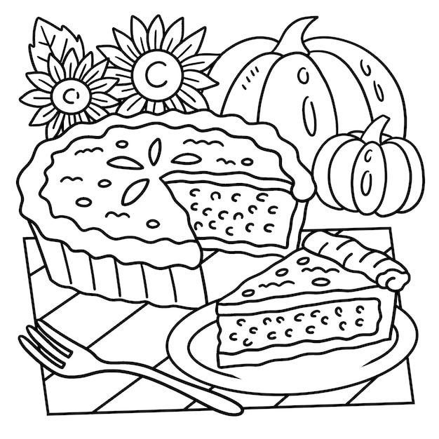 Premium vector thanksgiving pumpkin pie coloring page for kids
