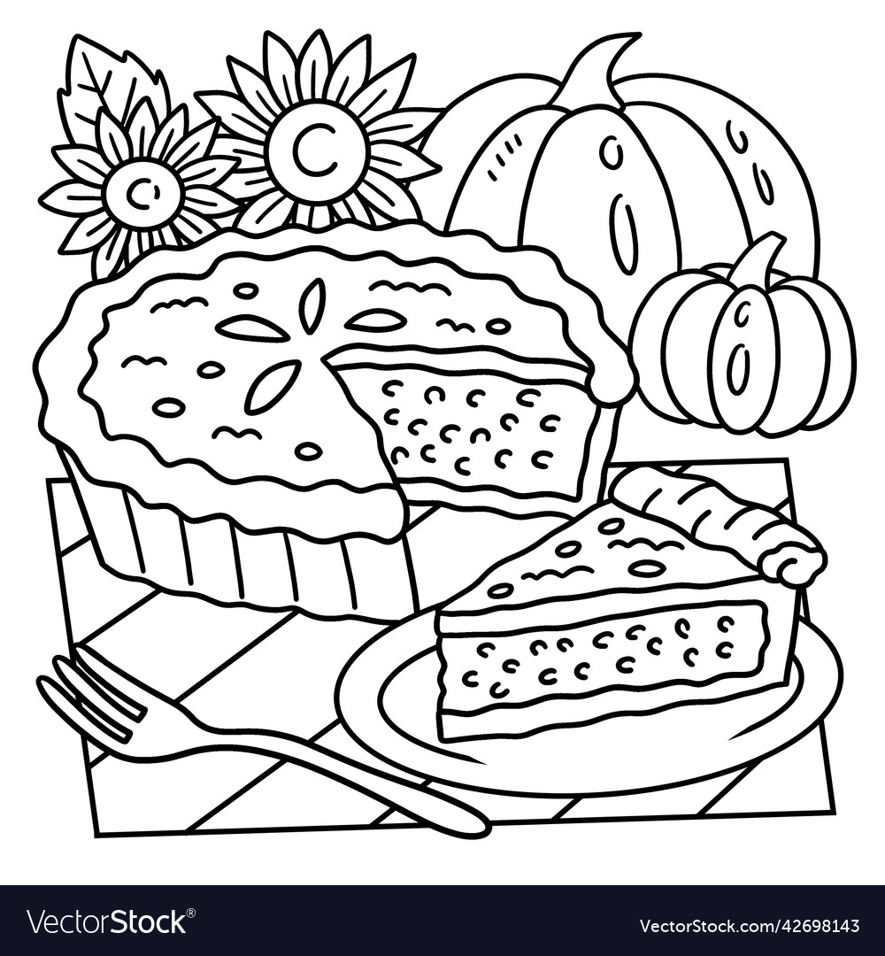Thanksgiving pumpkin pie coloring page for kids vector image