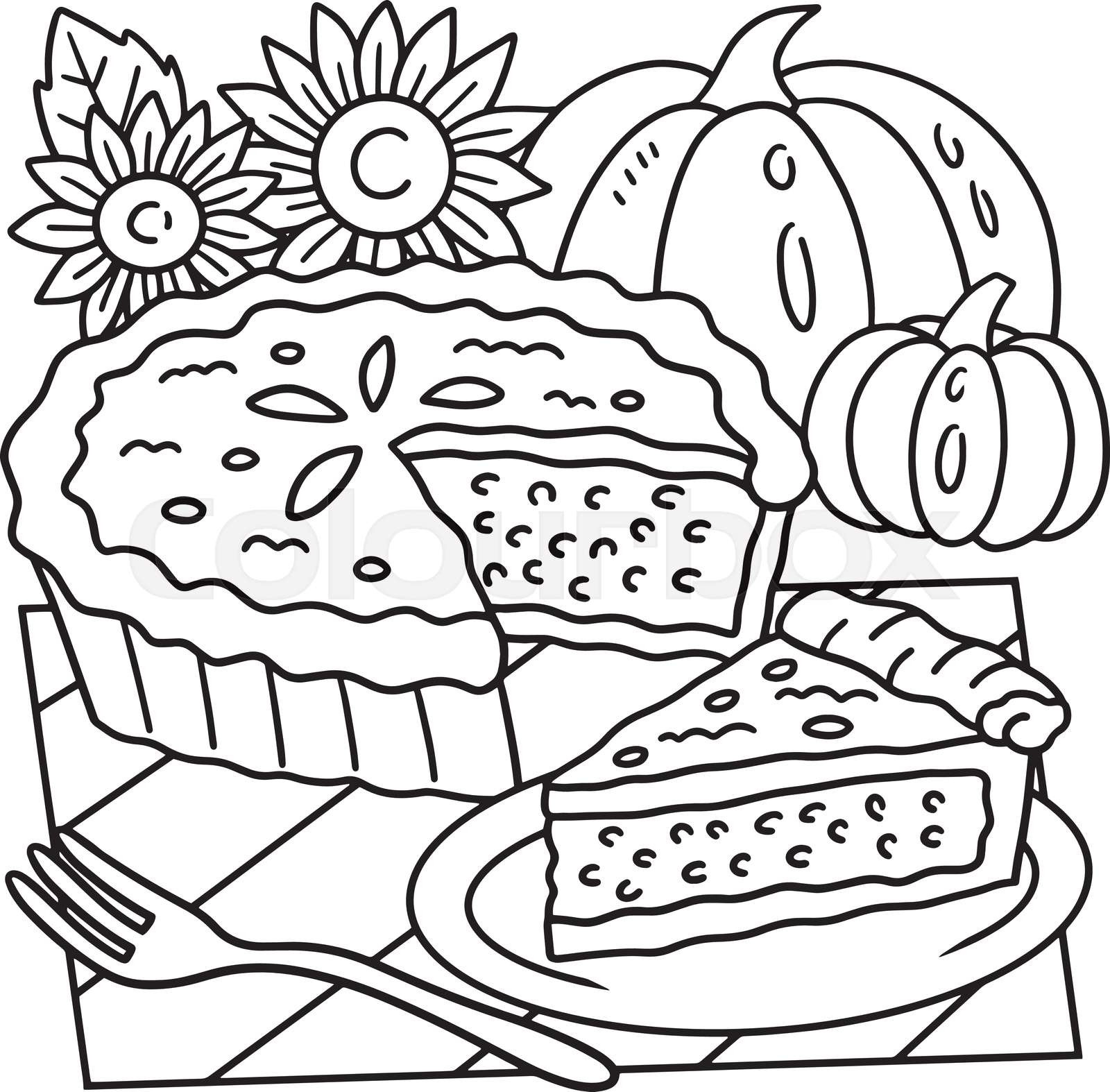 Thanksgiving pumpkin pie coloring page for kids stock vector