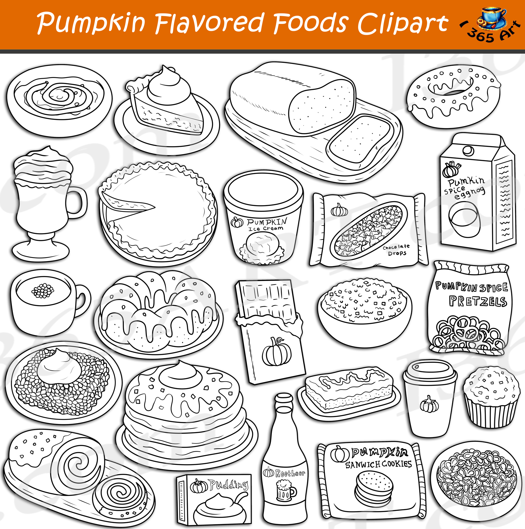Pumpkin flavor foods clipart set download