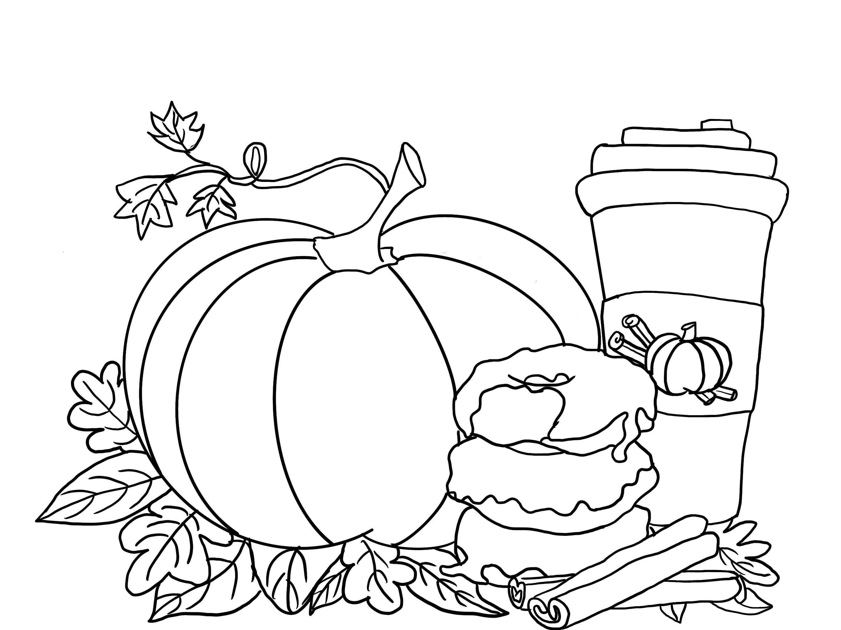 Pumpkin spice coffee donuts coloring page
