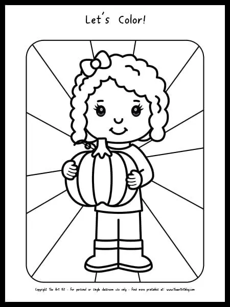 Girl holding pumpkin coloring page free printable â the art kit