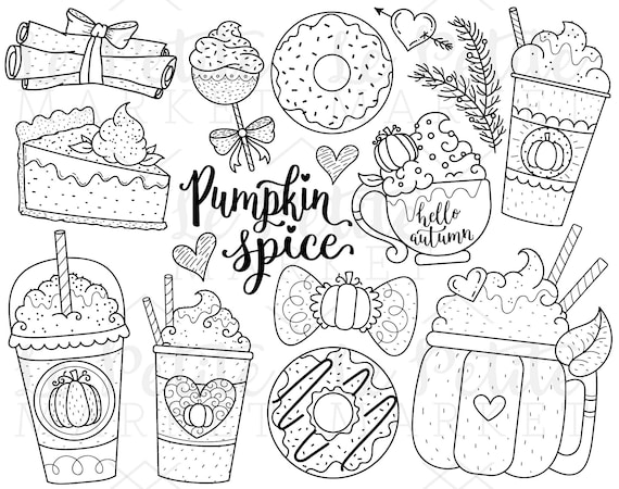 Pumpkin spice clipart images digital stamps autumn clipart foods donuts frappe coffee pumpkin pie cake pop clip art illustration set png