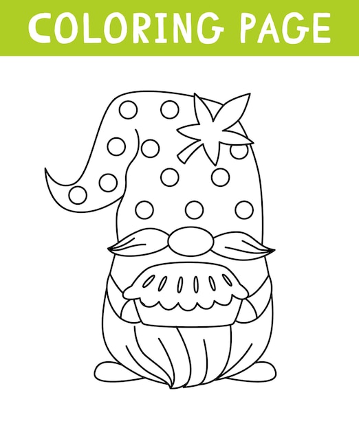 Premium vector cute gnome with pumpkin pie coloring page thanksgiving day printable worksheet
