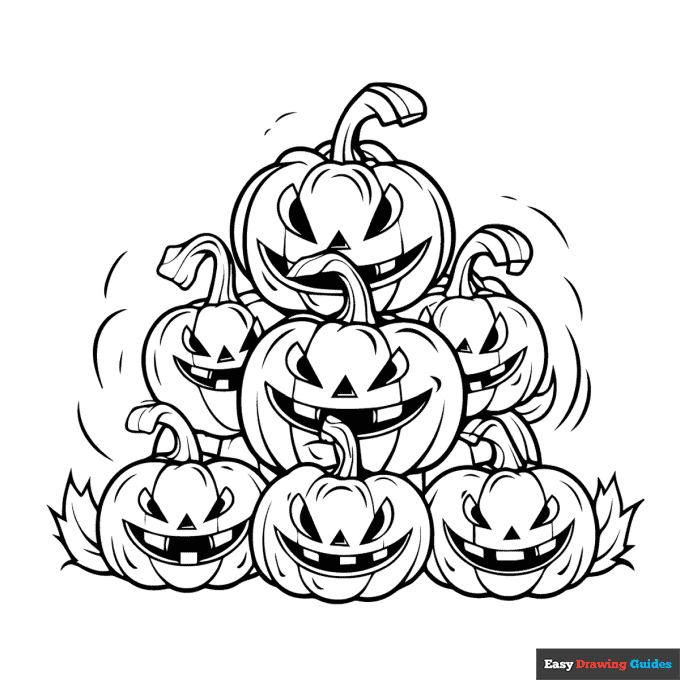 Halloween pumpkin pile coloring page easy drawing guides