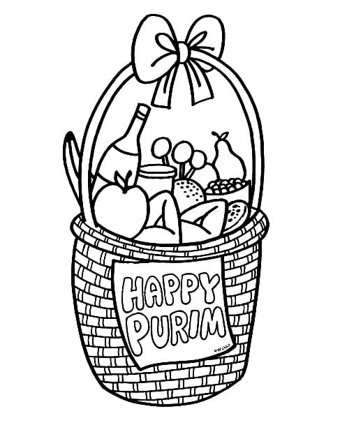 Happy purim basket coloring page