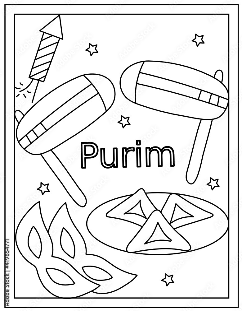 Purim props coloring page designed in hand drawn vector vector