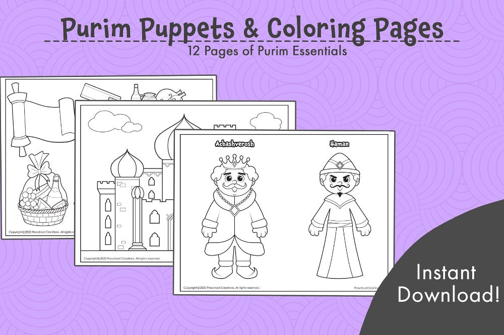 Purim diy puppets and coloring pages â preschool creations