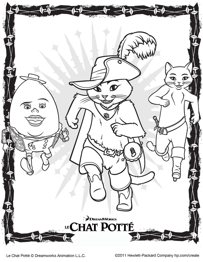 Free puss in boots coloring pages