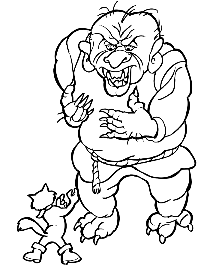 Puss in boots coloring page puss facing the ogre