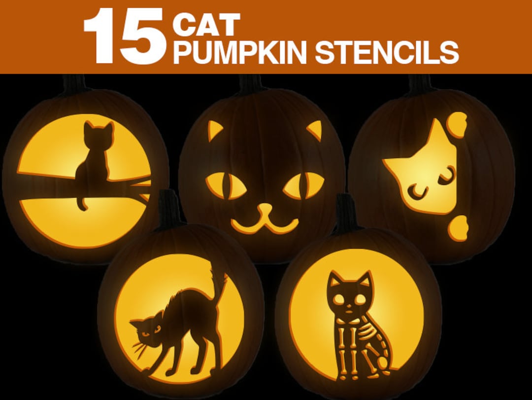 Cat pumpkin stencils printable cat pumpkin carving stancils set kids halloween crafting